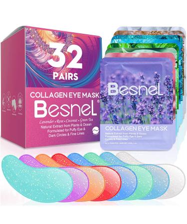 BESNEL Eye Gels 32 Pairs Natural Plants Eye Masks that Helps Reduce Puffy Eyes Wrinkles and Dark Circles Anti-Aging Eye Patches with Collagen Protein Pearl Extract and Hyaluronic Acid Eye Moisturizer Treatment C-32 Pairs