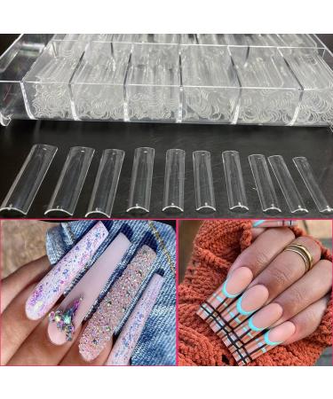 XXL No C Curve Straight Square Nail Tips - 500 Pcs Extra Long Fake Nail Tips Clear - Acrylic Nails for Women - Nail Salon Quality - Buy Online on GoSupps.com