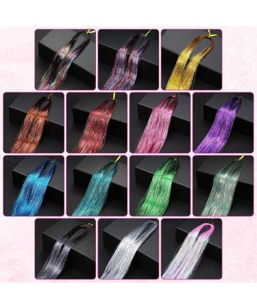 Huiguli 14 Colors 4200 Strands Hair Tinsel 35.5 Inches Hair Glitter Strands Shiny Colorful Straight Hair Extensions for Women Girls Party Cosplay Rainbow Hair Tinsel Kit (No Tools) 14 Colours - Buy Online on GoSupps.com