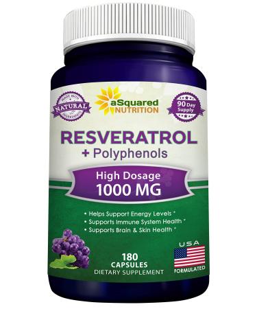100% Natural Resveratrol with Red Wine Extract - 180 Capsules - Trans Resveratrol Antioxidant Supplement Pills for Pure Heart Health - Extra Strength Trans-Resveratrol
