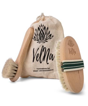 Velna body brush and face brush made of horsehair in the set.Natural bristle of fine horse hair perfect against cellulite.Dry brush horse hair brush with an elastic handle beige 15x11x4.5 - Buy Online on GoSupps.com