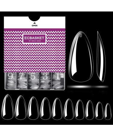 Clear Almond Shaped Nails - ECBASKET Full Cover Clear Nail Tips Almond Acrylic Fake Nail Tips 500pcs Pointed Nails with Box for Nail Salons and DIY Nail Art, 10 Sizes Clear Almond Nails Medium