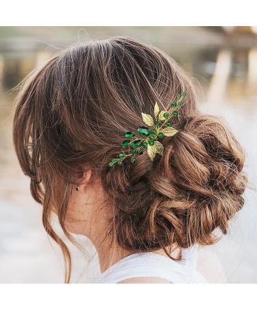BETITETO Emerald Green Crystal Bridal Hair Comb - Gold Leaf Vine Hair Piece for Wedding & Parties - Buy Online on GoSupps.com