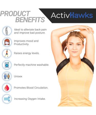 Activhawks Posture Corrector - Back Support Belt & Stabilizer for Men & Women | Includes eBook & Carry Bag | Improve Upright Posture - Buy Online on GoSupps.com