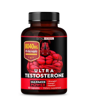 Premium Testosterone Booster For Men - 90 Enhancing Pills - Equivalent to 8040mg Powder Per Serving - Increasing Performance, Strength, Stamina, Muscle Building