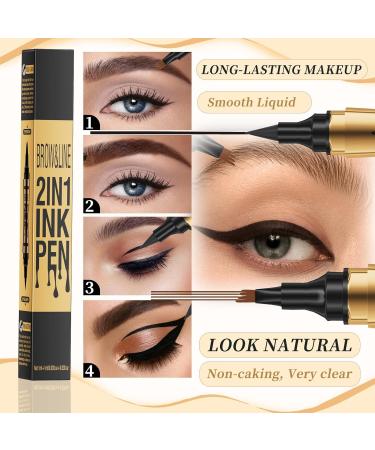  JRYGAC Eyebrow pencil 2-in-1 eyeliner pencil eyebrow makeup waterproof eyebrow pencil 3D waterproof microblading eyebrow pen (Black) - Buy Online on GoSupps.com