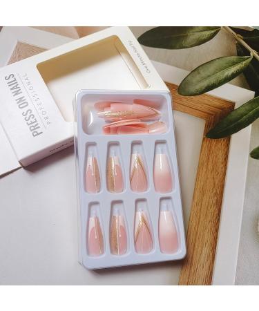 24Pcs Glitter French Press On Nails - Medium Coffin False Nails for Women - Almond Shaped Acrylic Stick On Nails - Buy Online on GoSupps.com