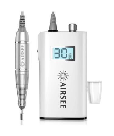 AIRSEE Rechargeable 30000RPM Electric Nail Drill Professional Portable E File Machine for Acrylic Nails Natural Extension Gel Nails Polish Cuticle, Cordless High Speed for Salon Use or Home DIY White A Ns 2036 White