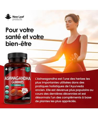 New Leaf Ashwagandha en Gummies 1 200 mg Gummies d'Extrait de Racine d'Ashwagandha Pur avec 5% de Withanolides Jus de Fruit sans Colorants ni Ar mes Artificiels V gans sans Gluten 60 Unit s - Buy Online on GoSupps.com