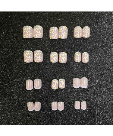 Wedity 24 Pieces Daisy Nail Stickers French Small Flower Fake Nail Stickers Rhinestone Glitter Press Fake Nails Artificial Nails for Women and Girls (A) - Buy Online on GoSupps.com