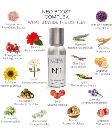 Neo Boost Complex - No.1 Bioactive Face Oil - 100% Natural. Blend of 18 Oils to Nourish Hydrate & Revive Dry Skin. With Rose Quartz & Amethyst. 50ml - Buy Online on GoSupps.com