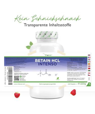 Buy Betain HCL 240 Capsules - 695 mg Premium Formula with Pepsin & Bitter Enzymes - Full Spectrum High Dose - Laboratory Tested for Optimal Health - Buy Online on GoSupps.com