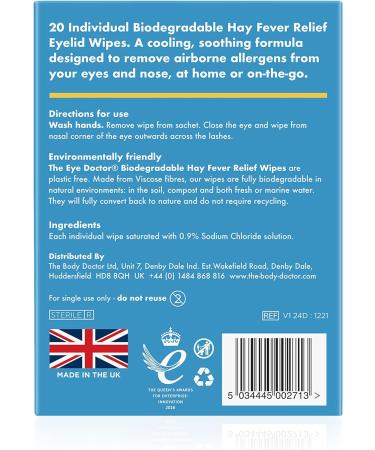 The Eye Doctor Hay Fever Relief Eyelid Wipes - 260x Single Use for Allergy & Hayfever - Cooling Soothing Relief - 260 Count - Buy Online on GoSupps.com