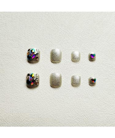 KKUUOO Square Silver Press On Toenails with Rhinestone Design - Short False Toenails for Women - Full Cover Glossy Acrylic Toenails - Summer Stick On Toenails (A11) - Buy Online on GoSupps.com