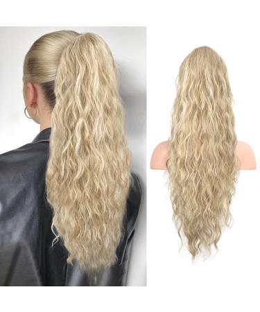 Reecho ponytail extension 66 cm long beach wavy pull tape ponytail hair extension synthetic ponytail hair part for women - medium blonde with highlights