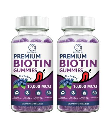 BBEEAAUU Biotin Gummies for Hair Growth, Biotin Hair, Skin & Nails Growth, 10000mg Vitamins Gummy for Women Men and Kids Vegan, Pectin Based, Blueberry Flavor - 120 Count Pack of 2