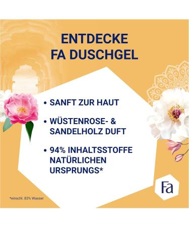 handle FA Oriental Moments Shower gel 2 pieces 2 x 250 ml 95 ingredients of natural origin enjoy the delicate scent of desert rose and sandalwood with the nourishing shower cream - Buy Online on GoSupps.com