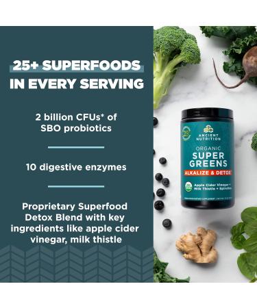 Ancient Nutrition Supergreens Alkalize & Detox Powder Organic Superfood Powder Made from Real Fruits Vegetables and Herbs for Digestive and Energy Support 25 Servings 7.5oz Alkalize & Detox 25 Servings (7.5 Ounce) - Buy Online on GoSupps.com