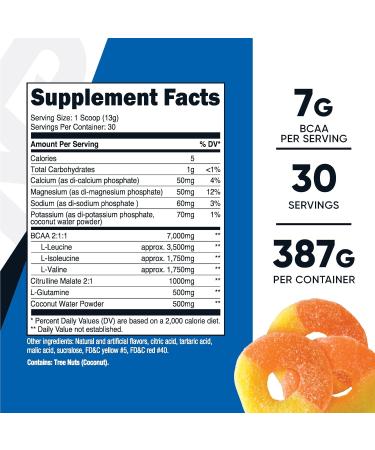 Nutricost BCAA + Hydration Powder (Peach Rings) - 30 Servings Gluten-Free Non-GMO | Boost Performance & Hydration - Buy Online on GoSupps.com