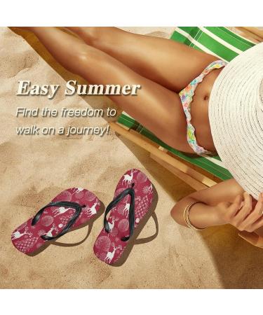 Mnsruu Christmas New Year Pine Tree Red Flip Flops | XL Hotel Spa Bedroom Travel for Men & Women - Buy Online on GoSupps.com