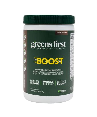 Greens First Boost - Plant-Based Protein & Balanced Nutrition - Superfood Shake Mix - No Wheat or Soy - Dairy-Free - Vegan - Dutch Chocolate 12.28 oz. Dutch Chocolate 10.5 Ounce (Pack of 1)