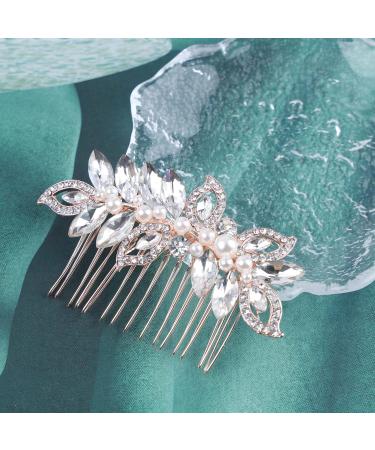 Aneneiceera Bride Wedding Crystal Hair Comb Clip Gold Hair Side Combs Pearl Hair Comb Leaf Rhinestone Headpieces Bride Hair Piece bridesmaid Hair Accessories for Women and Lady Girls - Buy Online on GoSupps.com