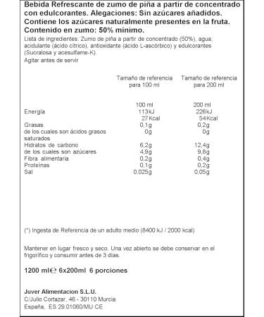  Juver Juver Enjoy - Refreshing Pineapple Juice Drink 6 x 200 ml - Pack of 5  - Buy Online on GoSupps.com