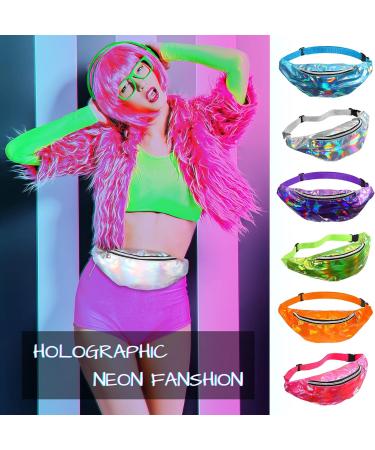 6 Pieces Holographic Fanny Pack Set Bachelorette Fanny Pack 80s Party Metallic Bag Adjustable Neon Waist Bag with 6 Pieces Hair Scrunchies for Women kids Rave Party - Buy Online on GoSupps.com