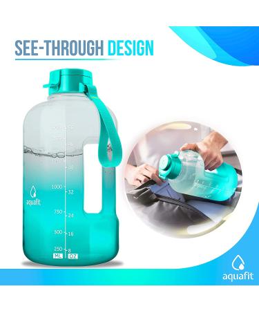 Half Gallon 64oz Water Bottle with Times to Drink | Motivational Sports Jug with Straw | Teal Fade Design - Buy Online on GoSupps.com