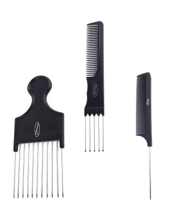 Fine Lines - Combs kit - Afro Comb Lift Comb and Pin Tail Comb - Create you Afro Lifestyle - Wet or Curly Hair - Thick Plastic and Iron Black antistatic comb - Afro Hair Combs Metal Tail - 3 Pack