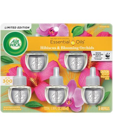 Air Wick Plug in Scented Oil Refill, 5 ct, Hibiscus and Blooming Orchids, Air Freshener, Essential Oils, Spring Collection Hibiscus and Blooming Orchids 5 Count (Pack of 1)
