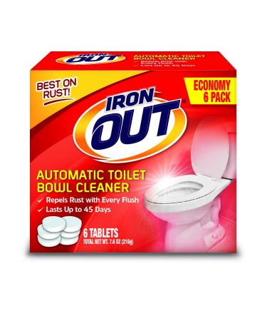 Iron OUT Automatic Toilet Bowl Cleaner, Repel Rust and Hard Water Stains with Every Flush, Household Toilet Cleaner, Pack of 1, 6 Tablets, White