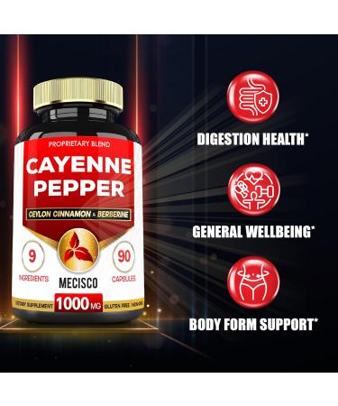 Mecisco Cayenne Pepper Supplements with Turmeric Curcumin Root Berberine HCl Ceylon Cinnamon Bark & More - 90 Capsules - Buy Online on GoSupps.com