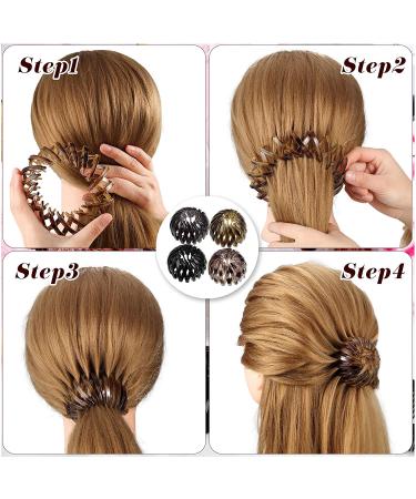 4-Piece Bird Nest Hair Clips Set | Expandable Ponytail Holder & Vintage Geometric Hairpin | Green Brown Color - Buy Online on GoSupps.com