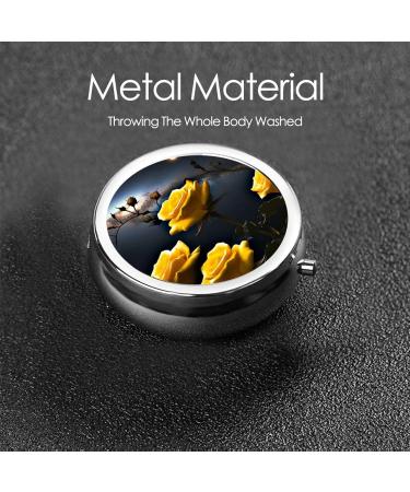 Beautiful Yellow Roses Portable Metal Pill Box - 3-Compartment Mini Organizer for Travel - Hinged Design for Small Pills - Buy Online on GoSupps.com