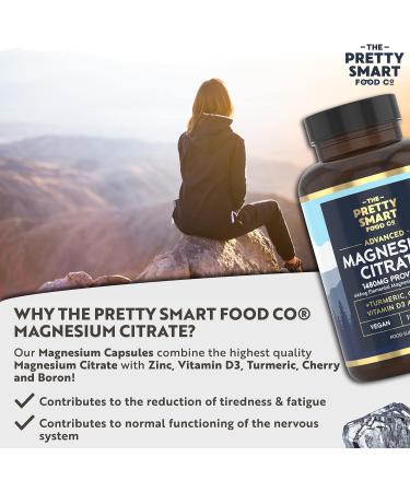 Magnesium Citrate 1480mg 180 Vegan Capsules with Turmeric, Zinc, Vitamins D3 & B6 | High Absorption Premium Supplements - 90 Day Supply | UK Made - Buy Online on GoSupps.com
