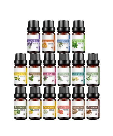 Essential Oil Set by HERBROMAS - Top 16 Natural Aromatherapy Essential Oils for Candle Making, DIY Soap Making, Diffusers, Humidifiers