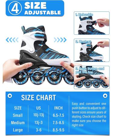 ECOO Adjustable Inline Skates with Light-up Wheels for Kids (Ages 4-12) - Blue - Large-Youth (3-6 US) | Beginner Roller Blades for Boys and Girls - Indoor and Outdoor Use - Buy Online on GoSupps.com