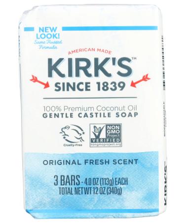 Kirk's Natural Castile Soap Original - 4 oz Each 3 ct 4 Ounce (Pack of 3) Castile Soap