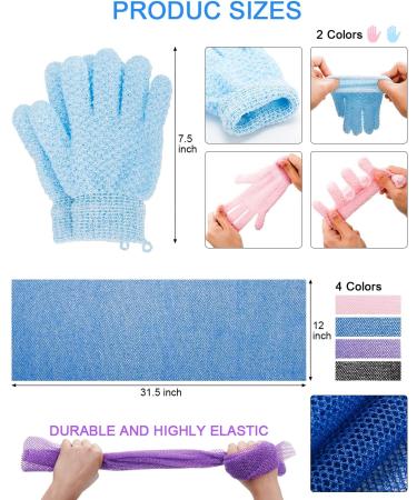African Net Sponge Exfoliating Gloves Set 2 African Bath Sponge Long Net Exfoliating Body Scrubber and 4 Wash Gloves for Shower (Blue and Black) - Buy Online on GoSupps.com