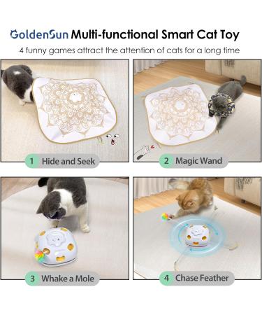 GoldenSun Cat Toy Chargeable 4-in-1 Interactive Kitten Toys for Indoor Cats Self Play Hide and Seek Cat Wand Toy Whack a Mole Exercise Cat Toys with 3Pcs DIY Replacement Feathers White Gold Passion Bohemian - Buy Online on GoSupps.com