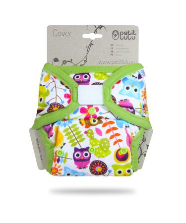 Petit lulu size 2 powy overpants (5-16 kg) |Velcro |One size diapers |Baby diaper pants |Washable & waterproof |Fleet diapers |Made in EU owls