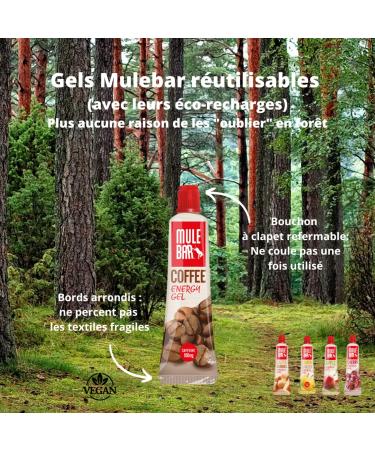 MULEBAR - Box of 24 Energy Gels - Coffee - Energizing - Ultra Caffeinated - 2IN1 - Pure or Diluted Gel - Easy to Digest - 100% Natural and Vegan - 37gr - Buy Online on GoSupps.com