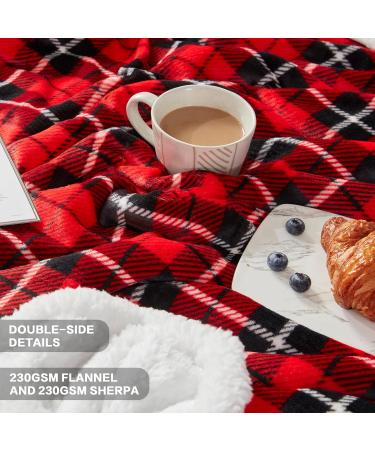 Plaid Sherpa Throw Blanket | Cozy Flannel Fleece | Christmas Blanket 50 x 60 | Dark Red - Buy Online on GoSupps.com