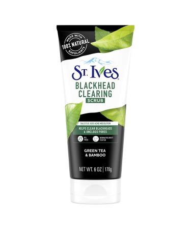St. Ives Blackhead Clearing Face Scrub Clears Blackheads & Unclogs Pores Green Tea & Bamboo With Oil-Free Salicylic Acid Acne Medication, Made with 100% Natural Exfoliants 6 oz 6 Fl Oz (Pack of 1)
