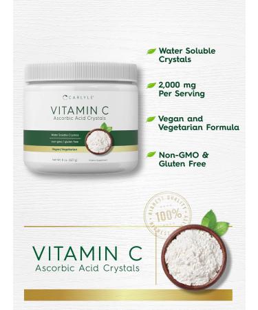 Carlyle Ascorbic Acid Powder - 8 oz | Vitamin C Water Soluble Crystals | Vegan, Non-GMO, Gluten Free - Buy Online on GoSupps.com