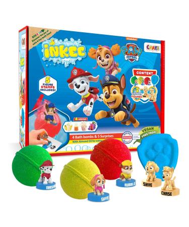 INKEE Gift Set - Box of 4 Bath Bombs for Children with Almond Oil - Contains 5 Different Figures to Collect - Bath Balls for Kids with Surprise