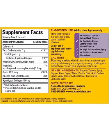 Nature Made Collagen Gummies with Vitamin C, Zinc, and Biotin - 60 Gummies (60 Day Supply) for Healthy Skin Support - Buy Online on GoSupps.com