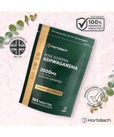 Ashwagandha 2000mg 365 Vegan Tablets Supplement for Men and Women 6 Months Delivery Horbach - Buy Online on GoSupps.com