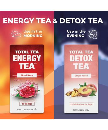 Total Tea Slimming Detox Herbal Tea - Caffeine-Free Blend with Chamomile, Hibiscus, and Ginger Root for Colon Cleanse & Weight Loss - Natural Digestive Health Tea with Ginger & Peach - 25 Bags - Buy Online on GoSupps.com